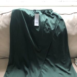 Green satin midi skirt